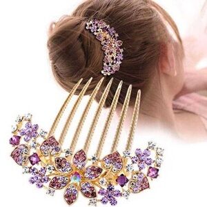 Elegant Floral Hair Comb with Purple Accents